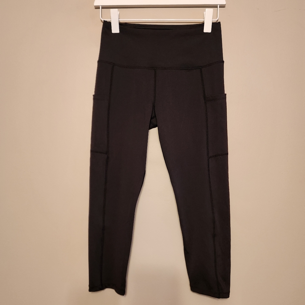 NYL Leggings Solid Black Athletic Workout Medium  Deep Side Pockets